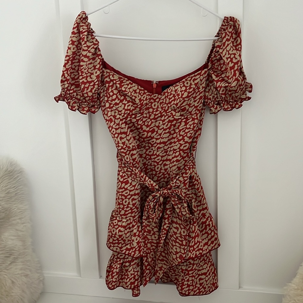 MAJORELLE Red and Cream Mini Dress